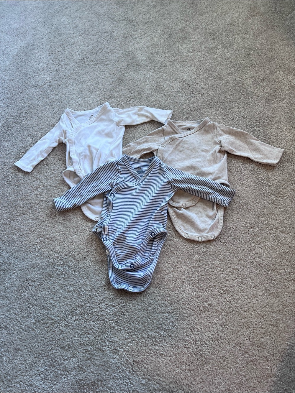 H&M White, Cream & Blue Striped Long-Sleeve Baby One-Pieces